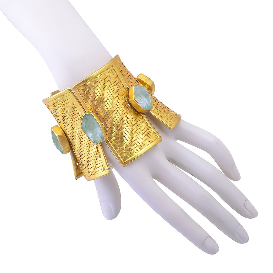Buy Handcrafted Silver Gold Plated Aquamarine Mash Sheet Bracelet