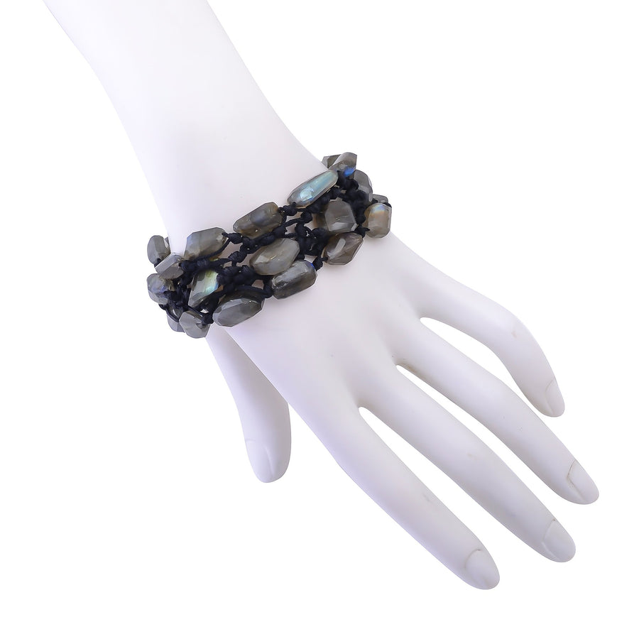 Buy Handcrafted Silver Labrodorite Thread Weaving Bracelet