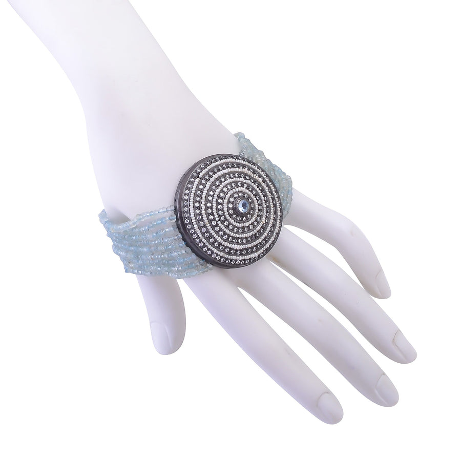 Buy Indian Handcrafted Silver Black Plated Zircon/pearl Thekda Aquamarine Bracelet
