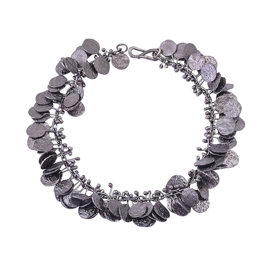 Buy Indian Handmade Silver Black Plated Texture Sheets Charms Bracelet