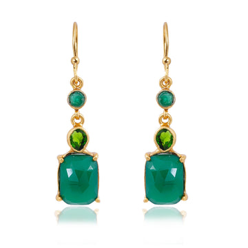 Buy Silver Gold Plated Green Onyx / Tourmaline / Emerald  Earring